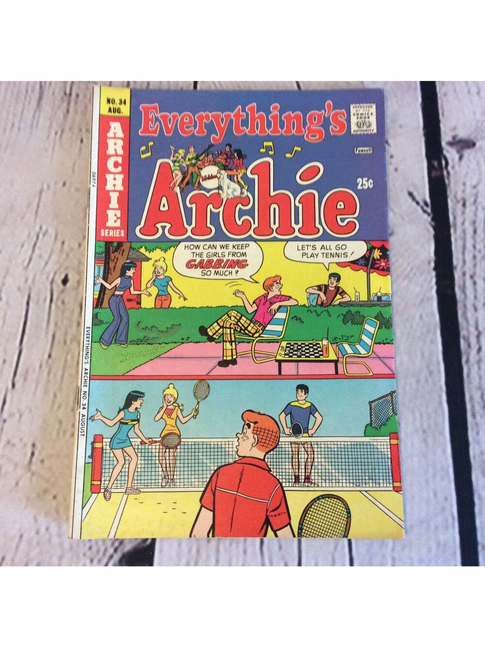 Comic EVERYTHING'S ARCHIE No 34 Aug 1974 with REGGIE,BETTY,VERONICA and JUGHEAD